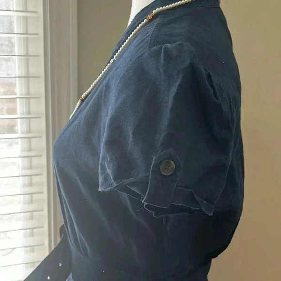 ❤️2/$50❤️[10]MNG Casual Black Linen Blend Short Sleeve Dress Waist Belt - Picture 5 of 10